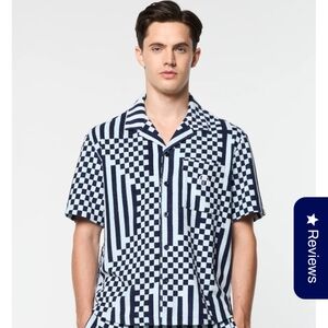 Sergio Tacchini Navy and White Geometric Shirt